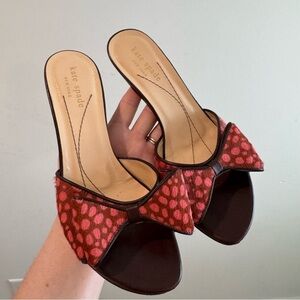 RARE Kate Spade Brown Pink Polka Pony Hair Leather Bow Kitten Heels 6.5B